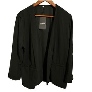 Kohl's Black Open Front Blazer Roll and Button Sleeves Women's Size XL NWT‎